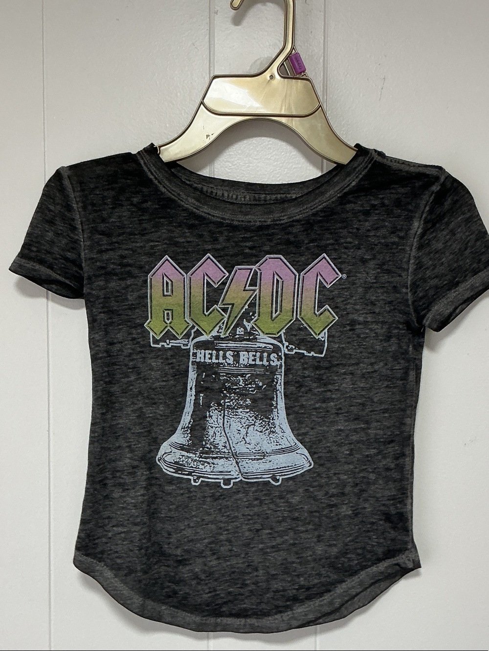 AC/DC Kids Short Sleeve Tee in Charcoal with Pink and Olive Logo